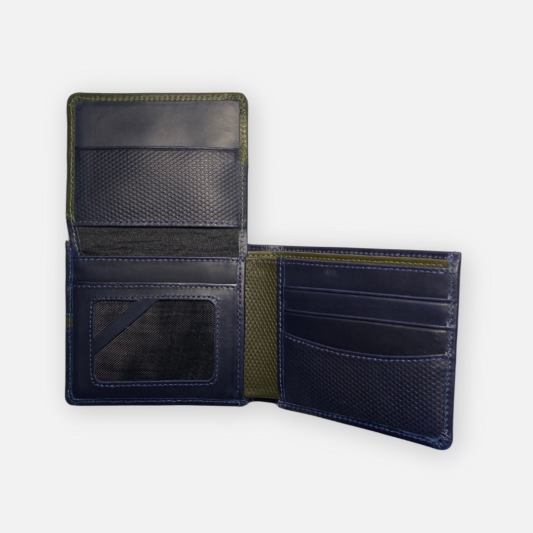 Billetera de Cuero para Hombre – Azul con Verde – Nahué