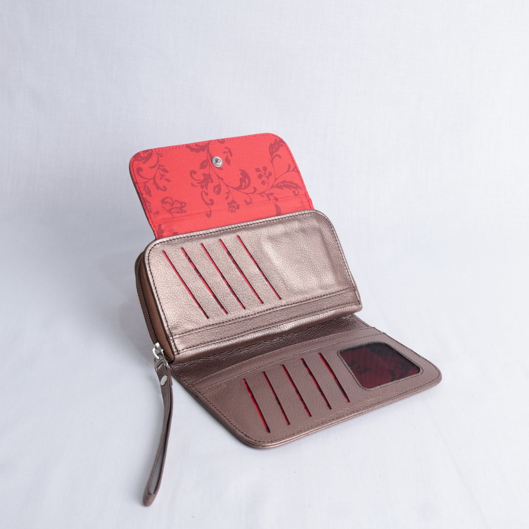 Billetera Cartera Cuero Chocolate perlado – Nahué (Essentials)