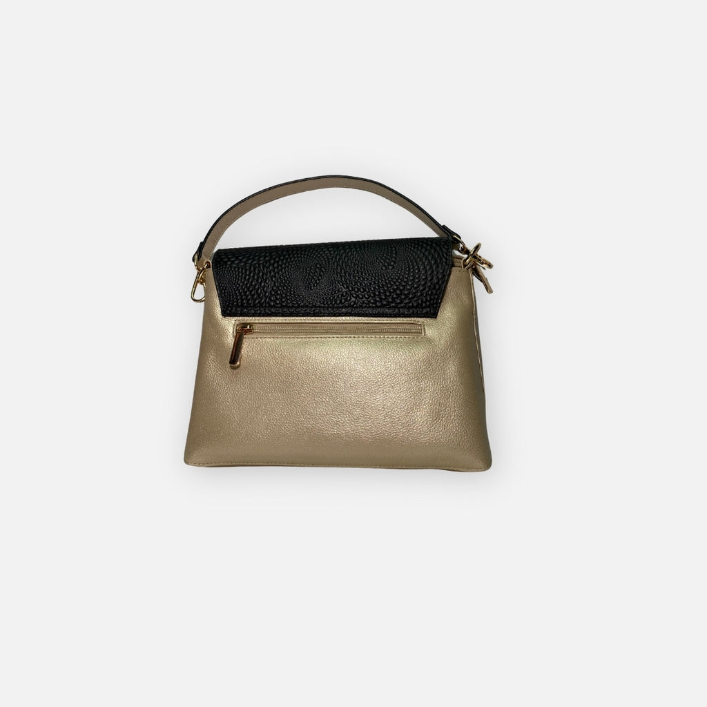 Bolso crossbody Dorado con Solapa Negra – Nahué