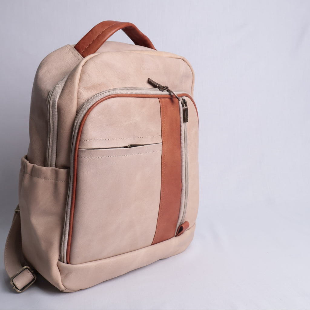 Mochila Executiva Dual-Tone Beige/Camel – Mediano
