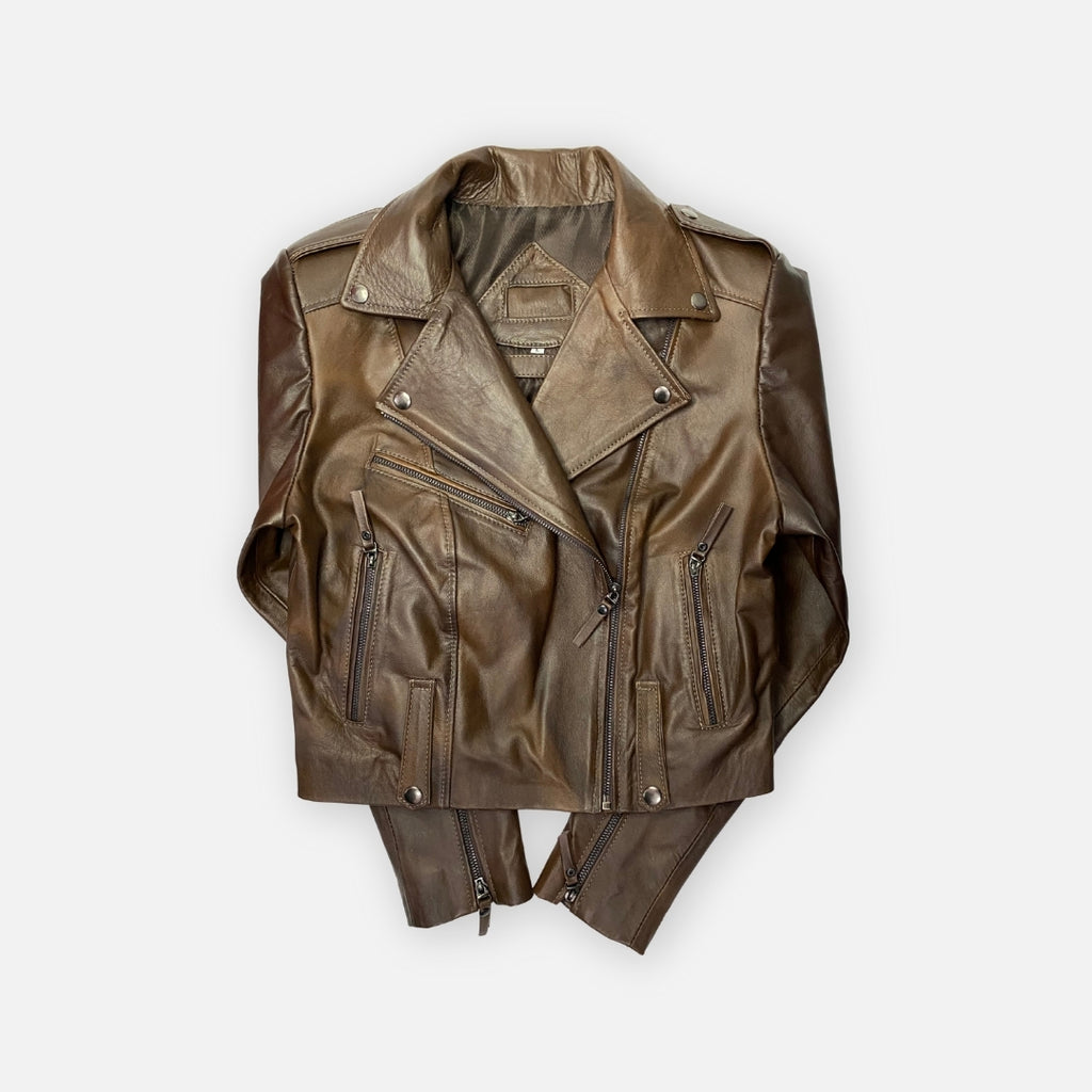 Jacket Biker Café Oscuro con broches– Talla L