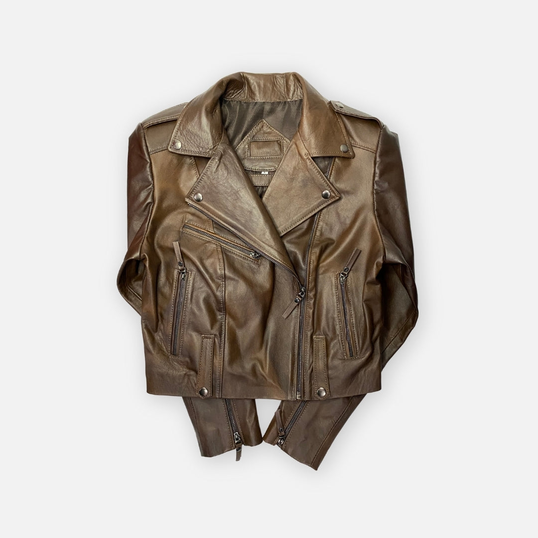 Jacket Biker Café Oscuro con broches– Talla L