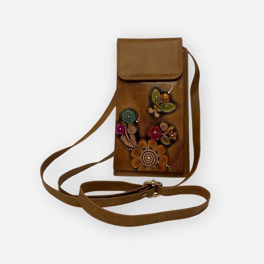 Cartera Porta Celular Artesanal con Diseño Floral – Nahué