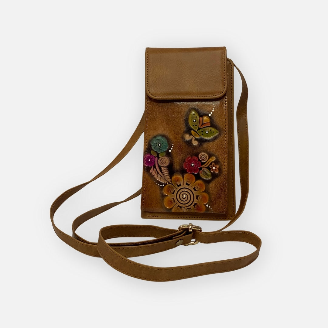 Cartera Porta Celular Artesanal con Diseño Floral – Nahué