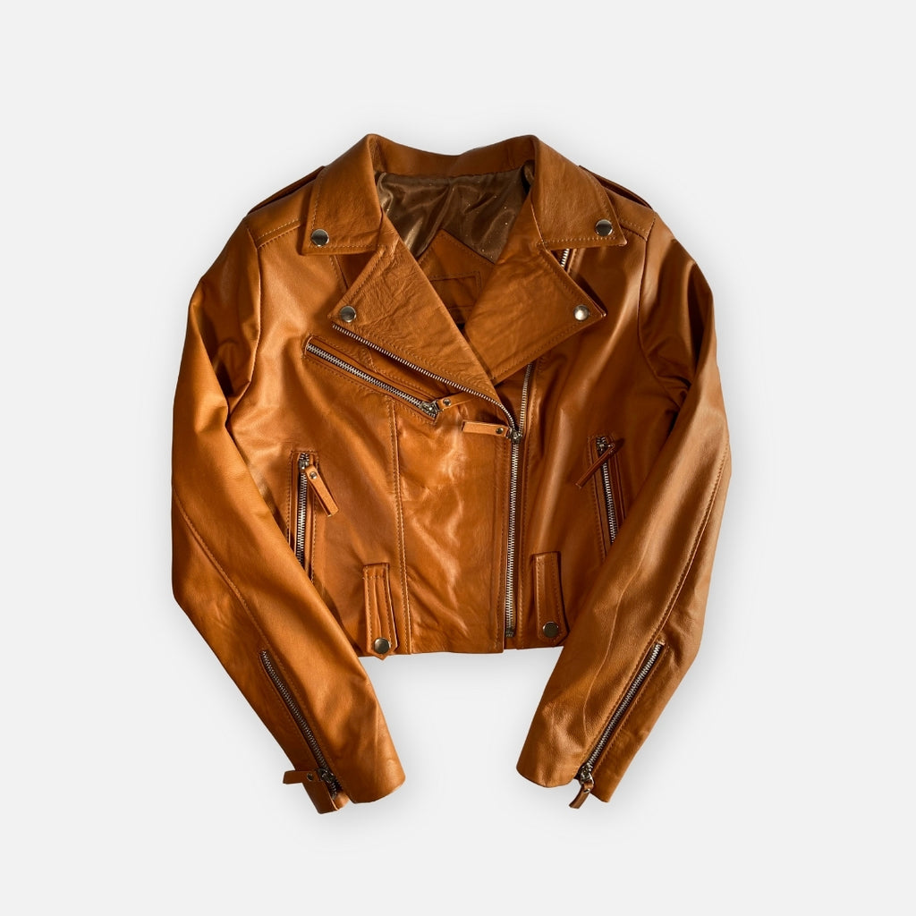Jacket Biker Camel con broches– Talla S