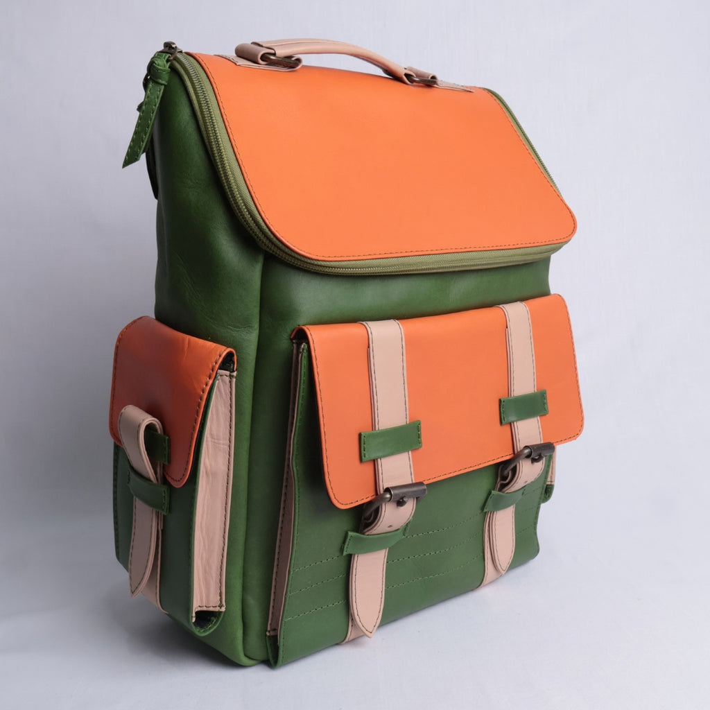 Mochila Brix - Atelier - Verde y Naranja