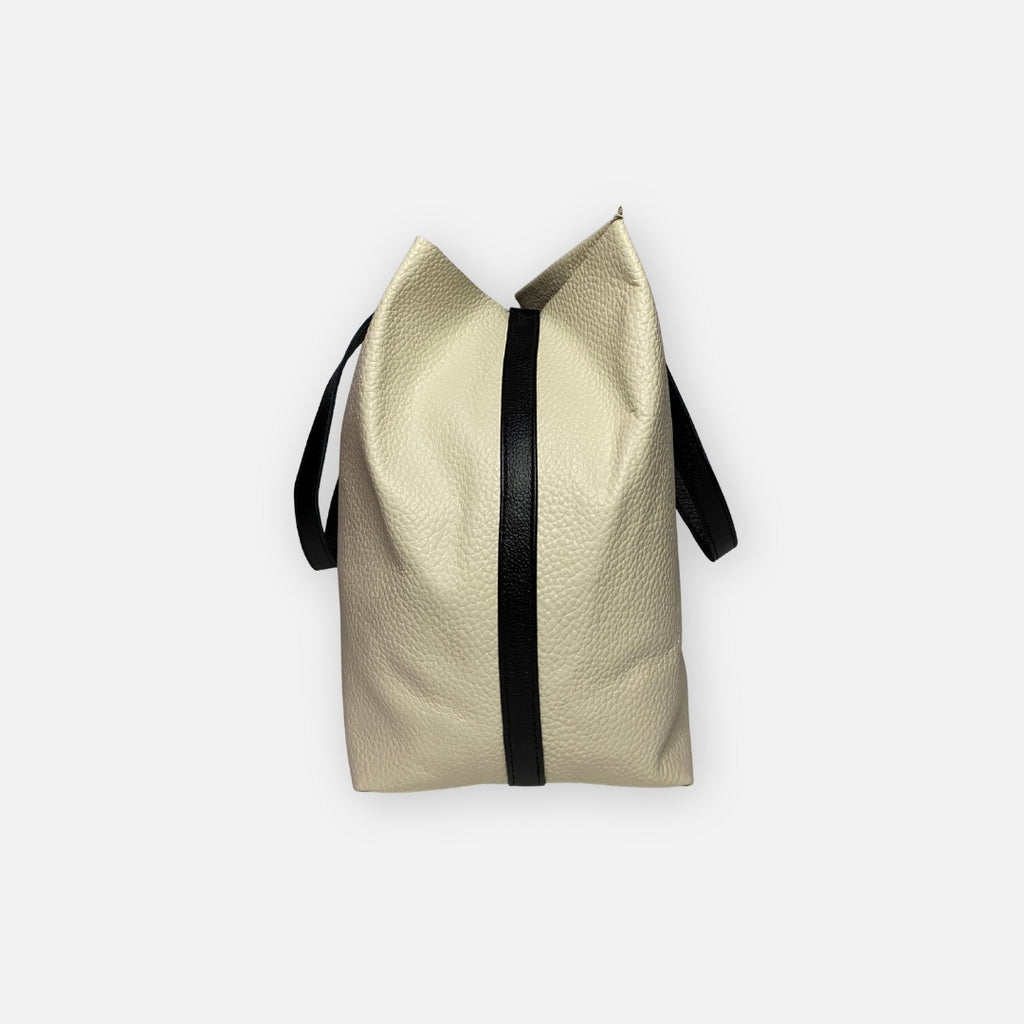 Tote Atelier Minimalista Beige & Negro – Cuero Genuino