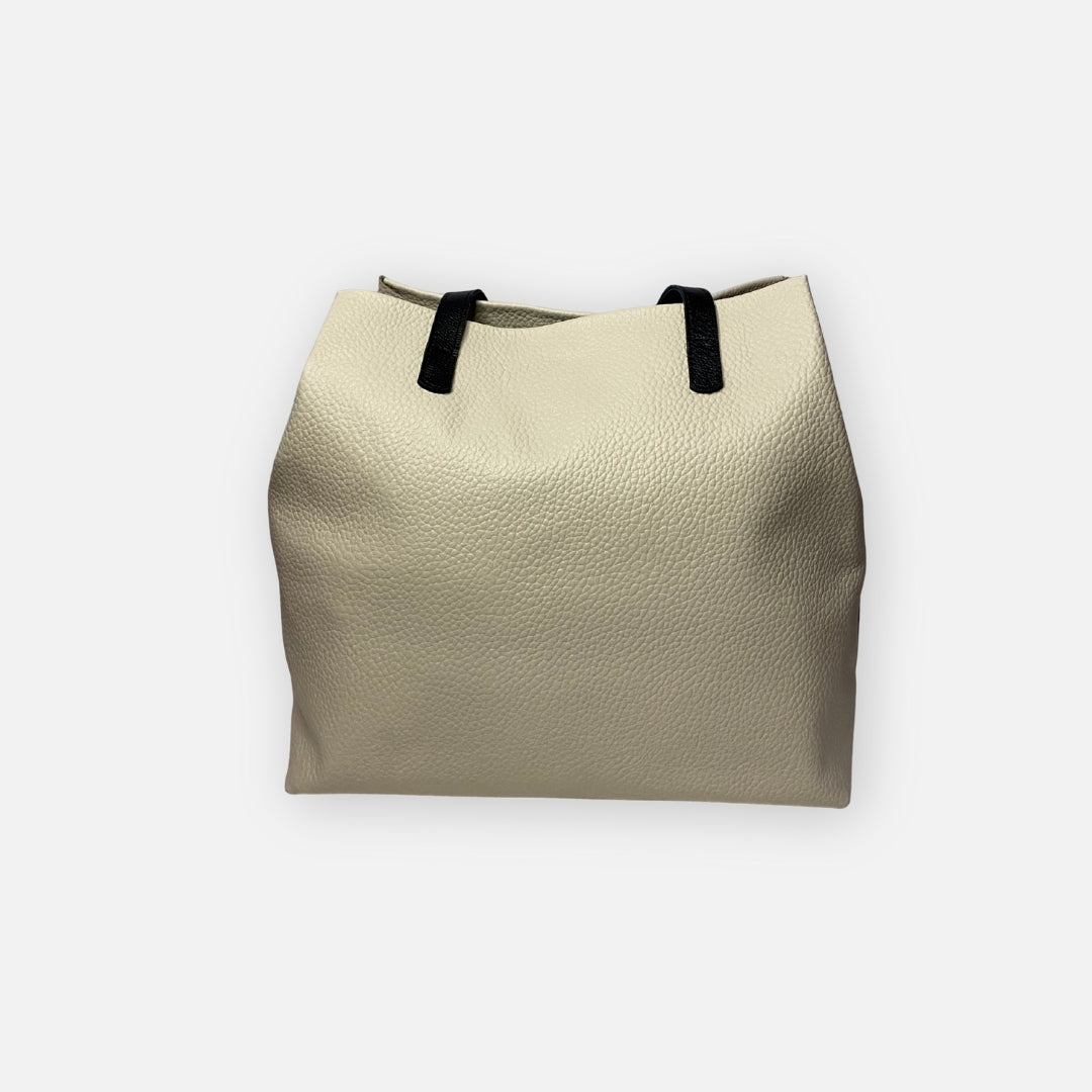 Tote Atelier Minimalista Beige & Negro – Cuero Genuino