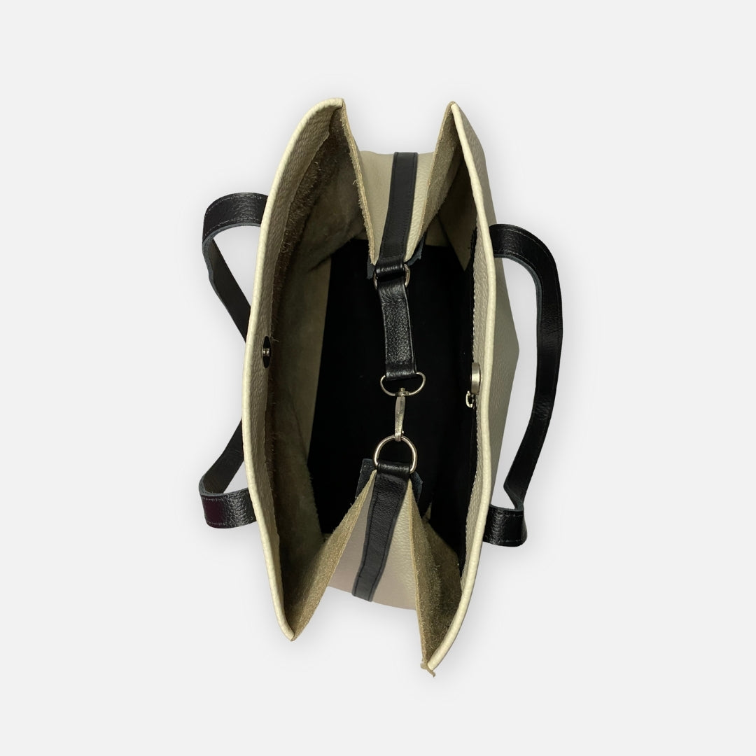 Tote Atelier Minimalista Beige & Negro – Cuero Genuino
