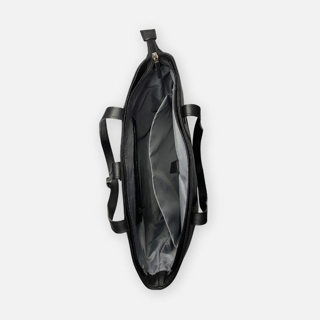Work Tote Negro – Cuero Genuino con Cierre Completo