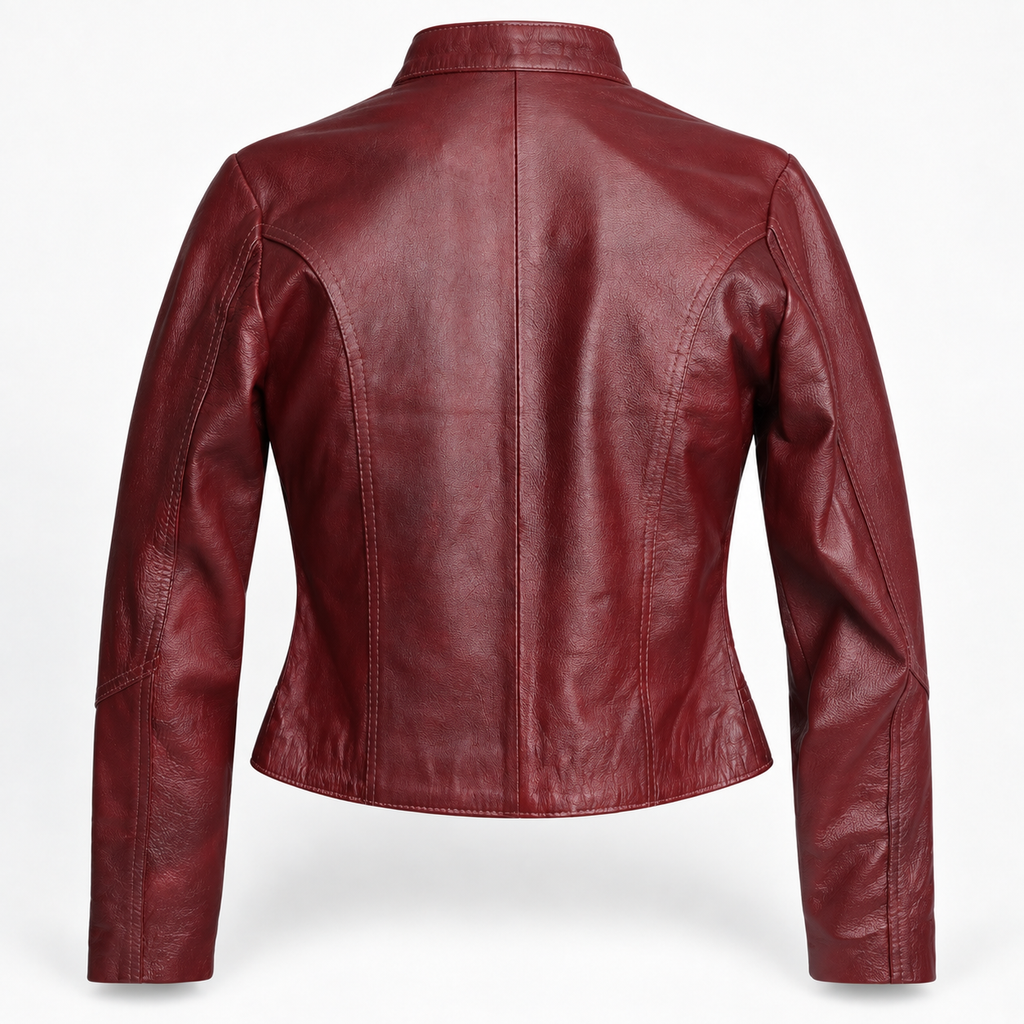 Jacket de cuero Minimalista - Vino - Mujer – Talla M