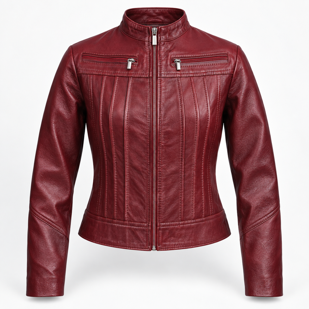 Jacket de cuero Minimalista - Vino - Mujer – Talla M
