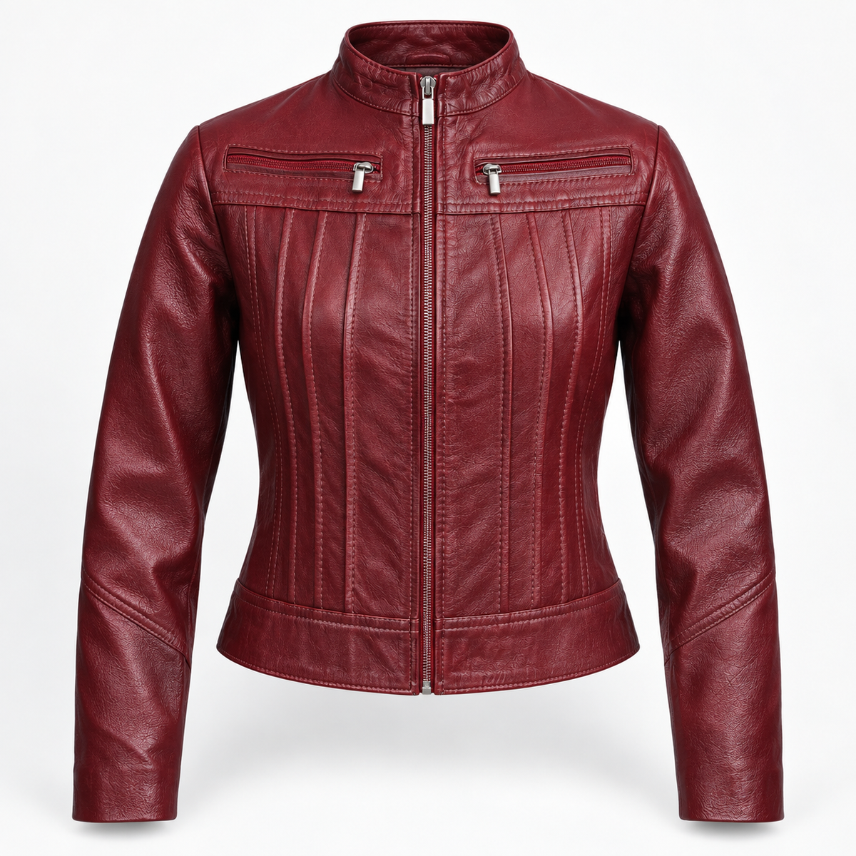Jacket de cuero Minimalista - Vino - Mujer – Talla M