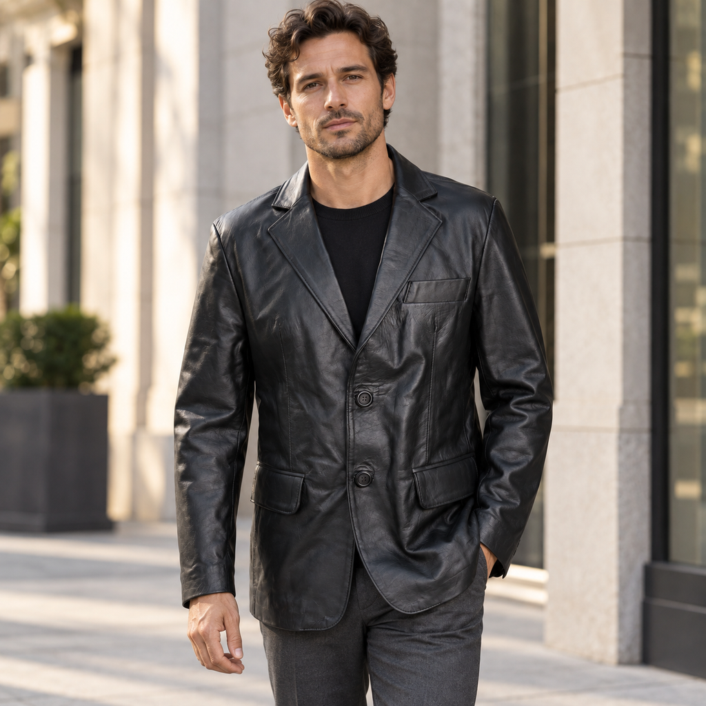 Blazer Leather Classic Negro – Nahué Atelier