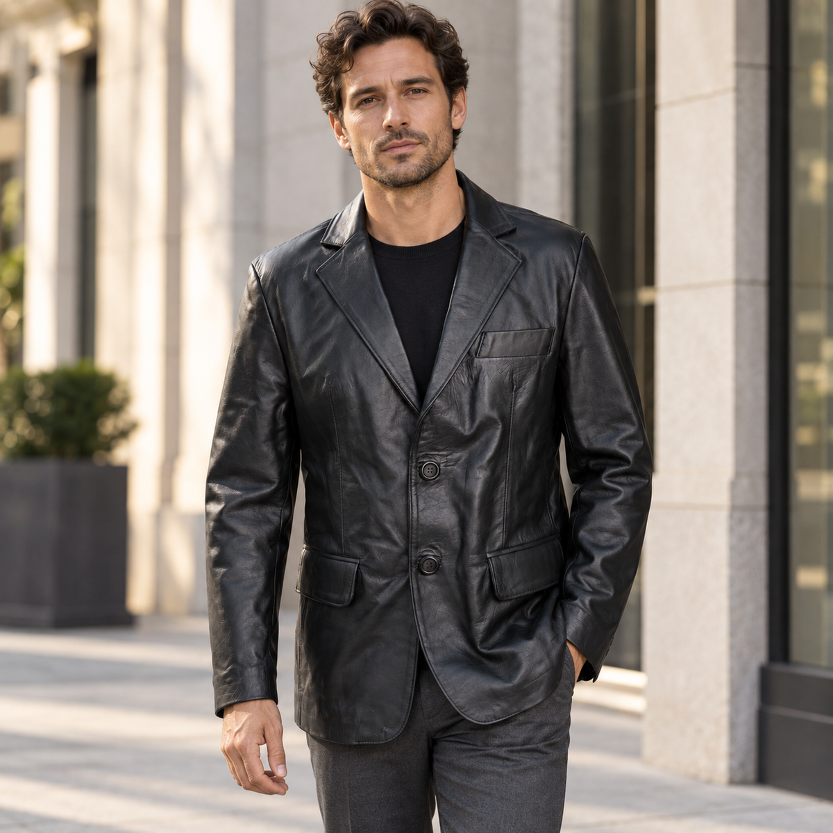 Blazer Leather Classic Negro – Nahué Atelier