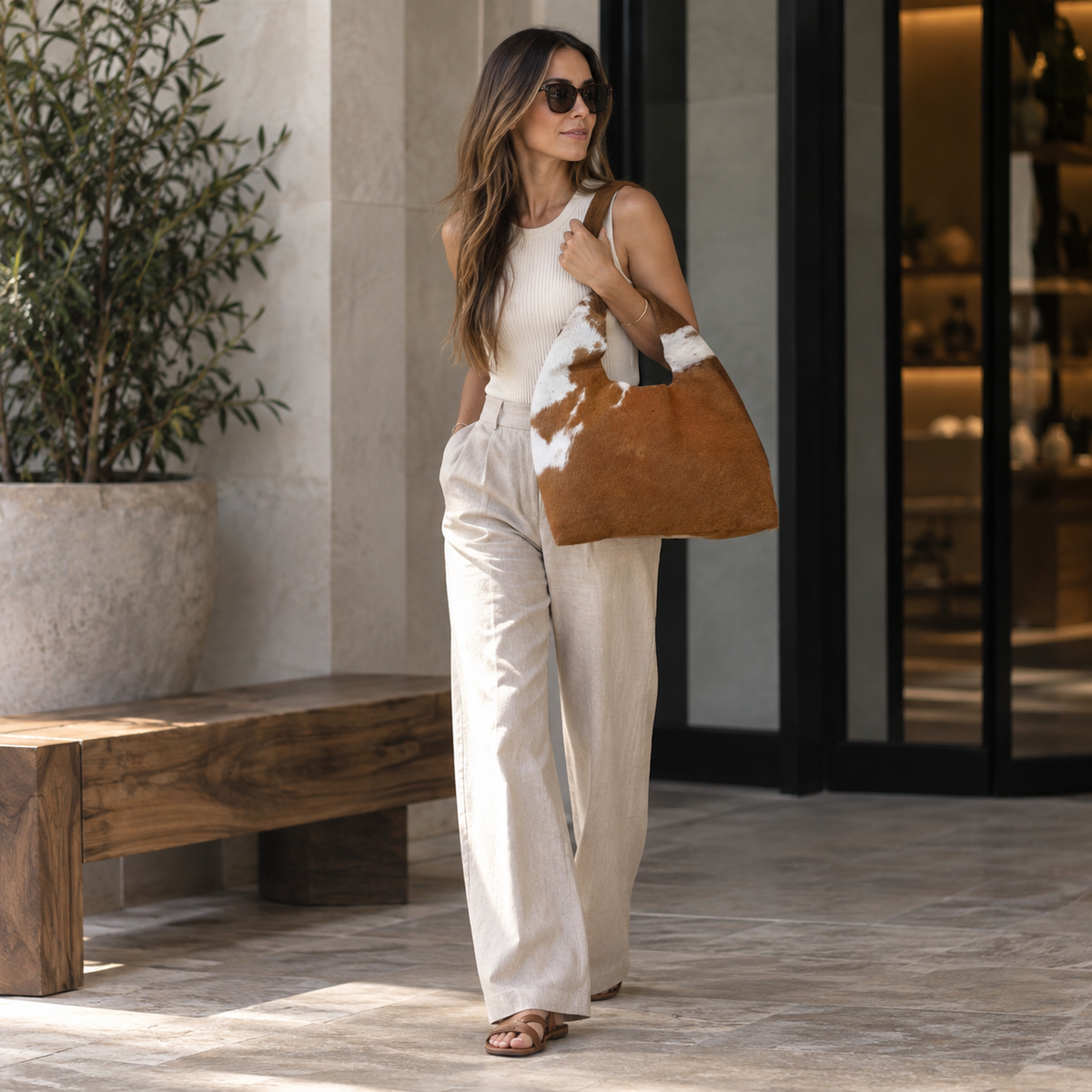 Bolso Hobo Cow Print Natural – Nahué Atelier