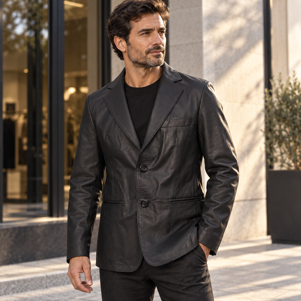 Blazer Leather Classic Negro Mate – Nahué Atelier