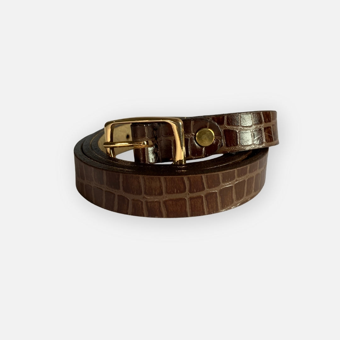 Faja Café Textura Croco – hebilla cuadrada