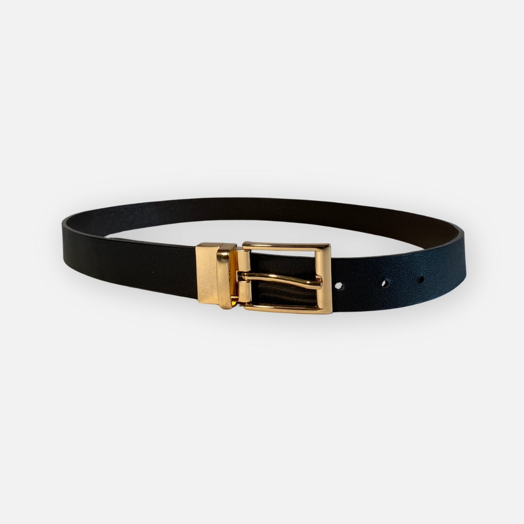 Faja Cuero Negro Hebilla Rectangular Dorada – Nahué Essentials