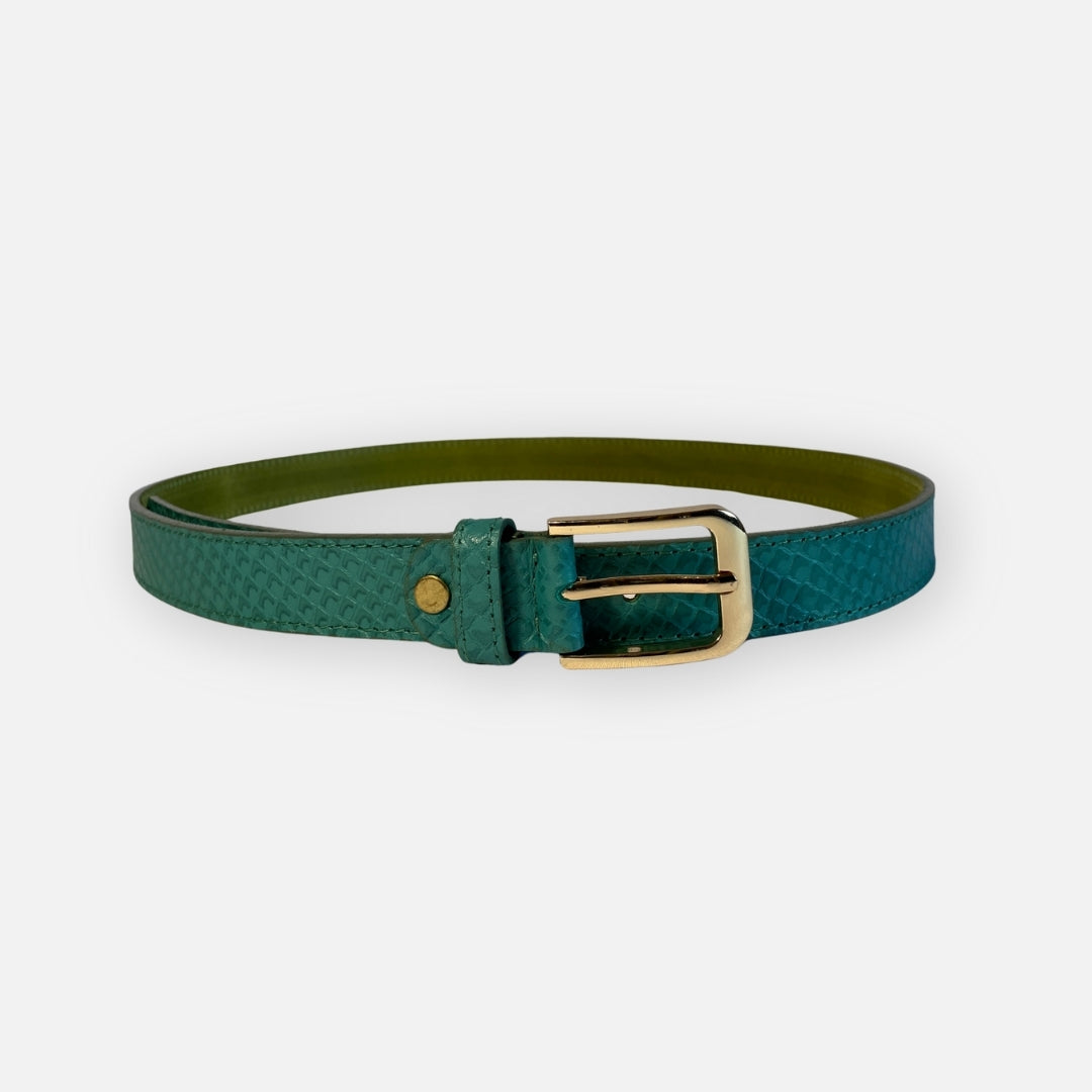 Faja Cuero Verde Texturizado Hebilla Dorada – Nahué Essentials