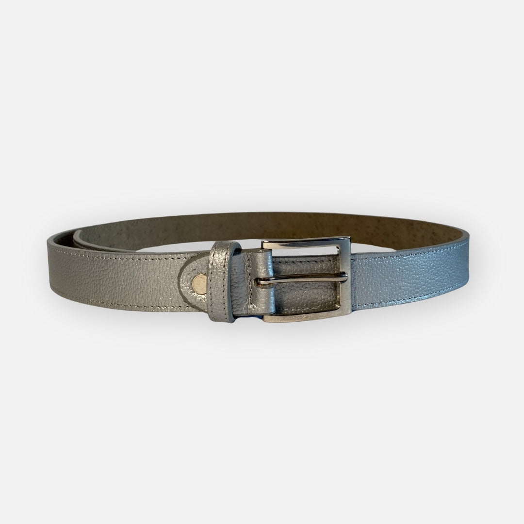 Faja Cuero Gris Perla Hebilla Plateada – Nahué Essentials