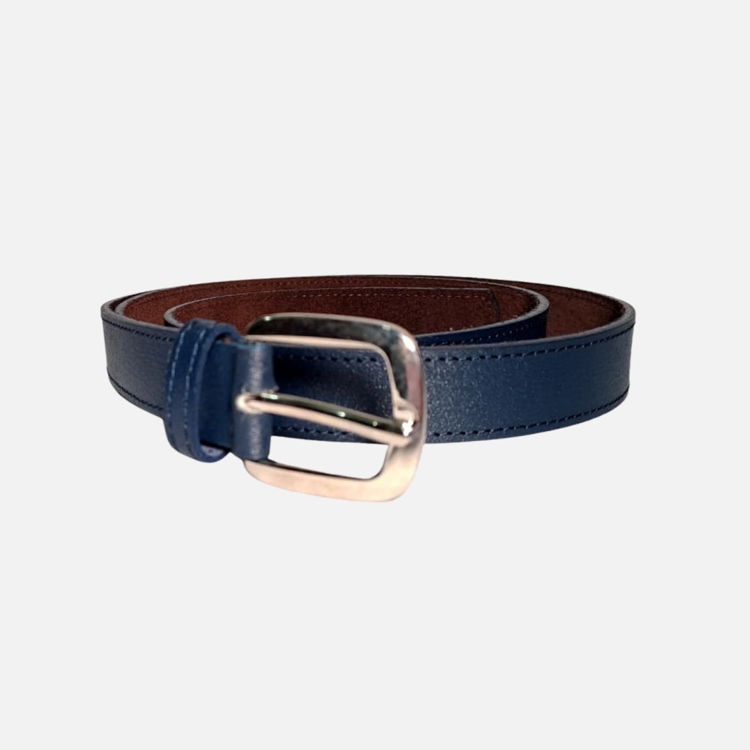 Faja Cuero Azul Clásica Hebilla Plateada – Nahué Essentials