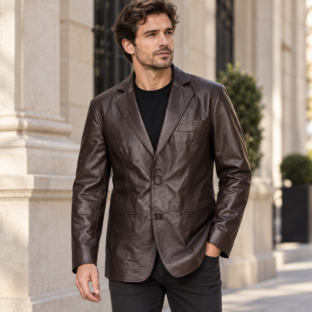 Blazer Leather Classic Café – Nahué Atelier