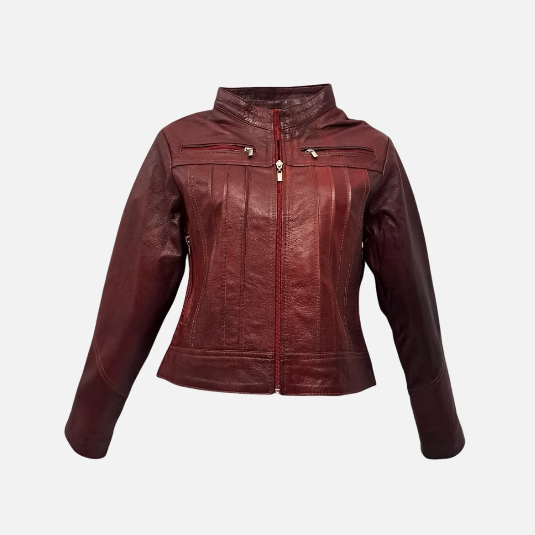 Jacket de cuero Minimalista - Vino - Mujer – Talla M
